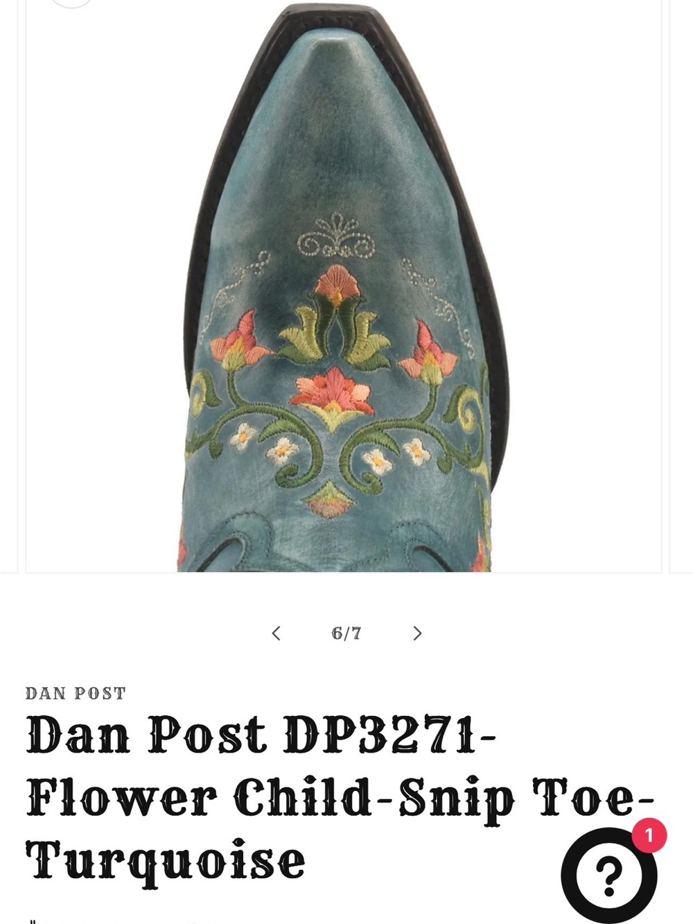 Dan Post Flower Child Leather Boots - Turquoise (NEW - Floor Model) - Picture 12 of 13